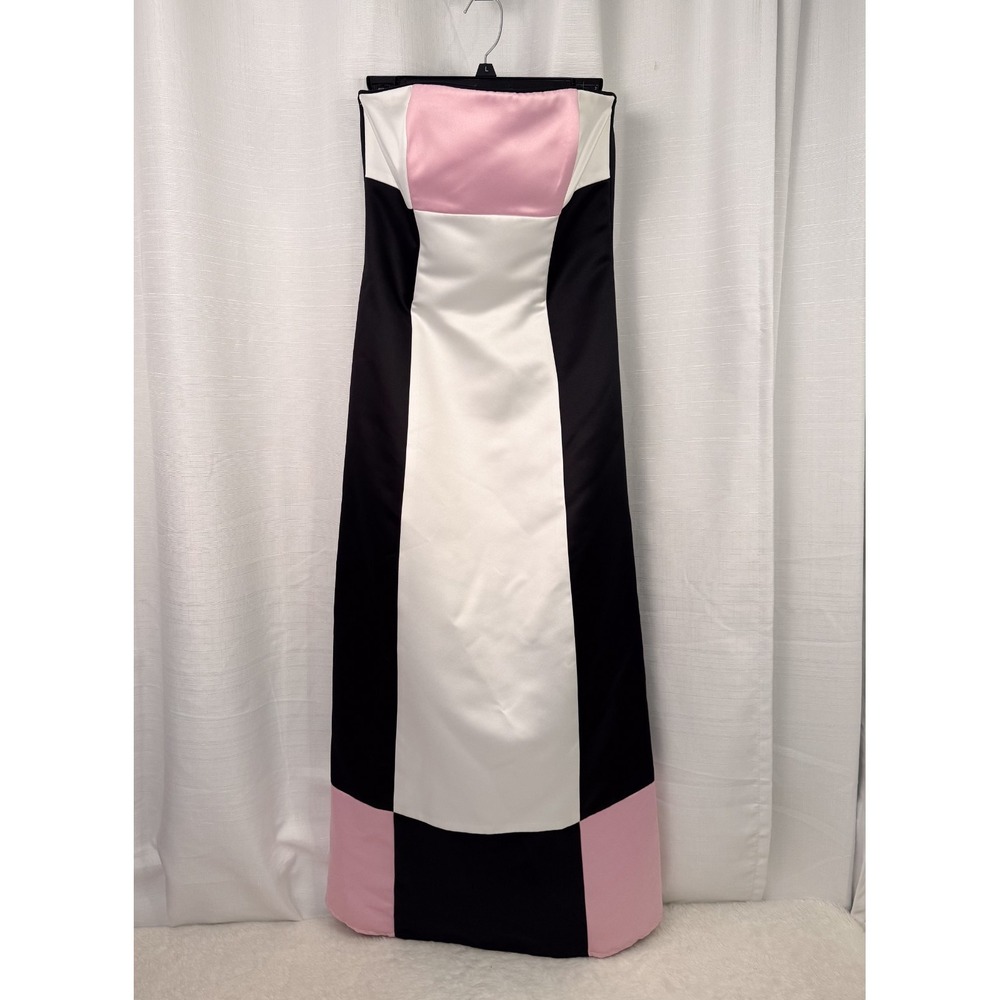 Jessica McClintock for Gunne Sax Pink Black Satin Strapless Dress Size 7/8